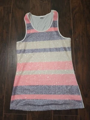 Sequin Striped Tank Top Size  M Sample Pink Purple Pullover - Image 1 of 4