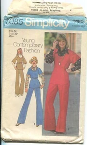 SIMPLICITY PATTERN 7085 MISSES' PULLOVER TOP, SHIRT & PANTS SZ 14 BST 36 UC 1975 - Picture 1 of 3