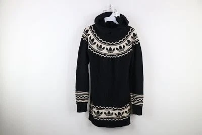 Vtg Y2K Adidas Womens M Faded Christmas Fair Isle Trefoil Knit Hoodie Sweater - Image 1 of 4