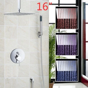 Bathroom Ultra-thin LED Shower Head Mixer Tap with Handspray Value Faucet Set - Picture 1 of 9