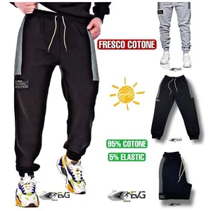 PANTALONE TUTA UOMO COTONE LEGGERO PRIMAVERILE CASUAL LARGO OUTFIT SPORT CORSA - Foto 1 di 13