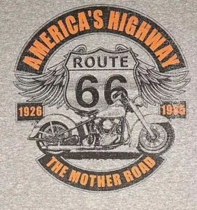 Vintage Gildan Motorcycle T Shirt 1985 Route 66 Mother Road Gray XL Americas Hwy - Picture 1 of 7
