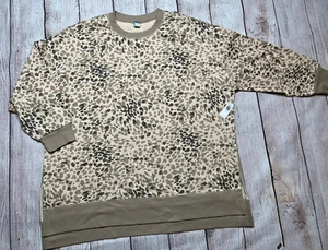 Old Navy Damen 2X Neutral Leopard Langarm Sweatshirt Pullover Rundhals K5 - Bild 1 von 6