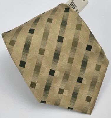 Corbata de poliéster Van Heusen dorada verde marrón geométrica para hombre 57 x 3,5 nueva con etiquetas Foto 1 de 4