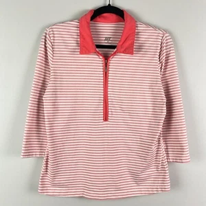 Tail Polo Shirt Medium White Coral Stripe 3/4 Sleeves Half Zip Silver Sparkle - Picture 1 of 10