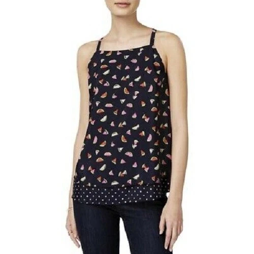 Maison Jules Womens Navy Printed Layered Pullover Top Blouse S BHFO 2715