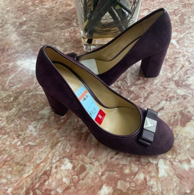 Nuevo Michael Kors Caroline Púrpura Gamuza Tacón Bloque Bomba Talla 8M, $125 Foto 1 de 4