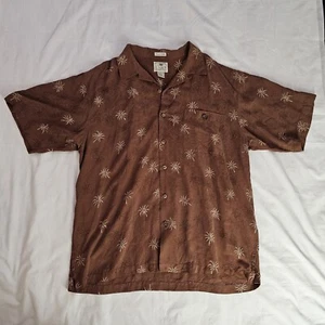 LUAU Finest Silk Hawaiian Shirt Mens Size Large Brown Palm Floral Short Sleeve - Picture 1 of 9