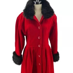 Cappotto vintage Colette Wolfgang Kaiser rosso misto lana taglia 6 giacca media lungo finto f - Foto 1 di 22