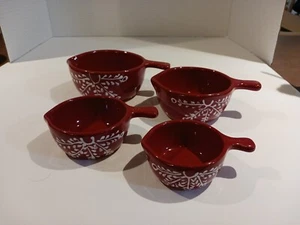 Set/4 Crate & Barrel Ceramic Measuring Cups Red W/White  1/4 1/2 3/4 1 Cup New - Picture 1 of 10