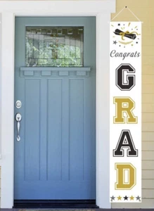 Gold & Black Graduation Decorations Congrats Grad’ Porch Sign - Picture 1 of 4