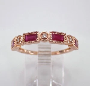 Rose Gold Diamond and Ruby Wedding Ring Stacking Gemstone Anniversary Band - Picture 1 of 7