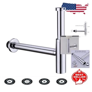 All Brass Round Bottle P Trap Kit - Adjustable Sink Waste Drain for Modern Homes - Picture 1 of 9