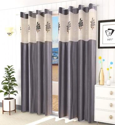 Cortinas de puerta de poliéster con ojales premium de 2 piezas con red floral de 7 pies - gris Foto 1 de 4