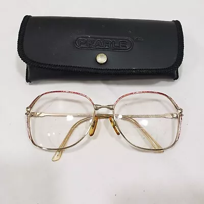 Vtg Welling Aviator Eyeglass Frames Only Pink Tortoise Metal 57-15-130 Italy - Image 1 of 4
