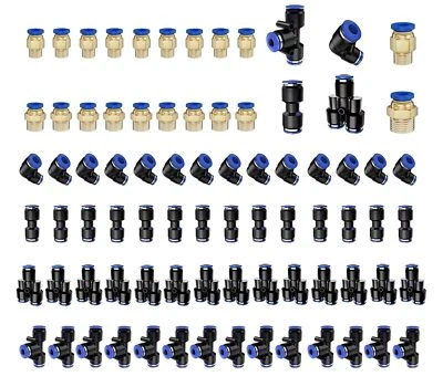 80件装1/4英寸OD推连接配件气动空气管快速连接套件 — 第 1/4 张图片