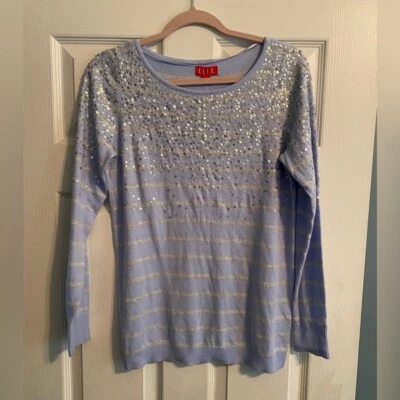 Nuevo con etiquetas Top Elle púrpura claro periwinkle rayas manga larga lentejuelas talla mediana Foto 1 de 4