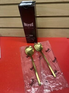 Mepra Gold Salat Servieren Folk & Löffel 2er Set Neu @ - Bild 1 von 3