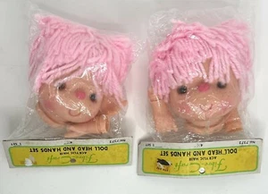 Set of 2 Fibre Craft Pink Acrylic Hair Doll Head & Hand 4 1/2" Freckles NOS 7572 - Picture 1 of 10