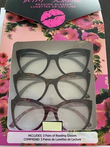 BETSEY JOHNSON 3 pk THICK BLACK, TORTOISE, ROSE ANIMAL Readers Glasses +2.00 - Picture 1 of 6