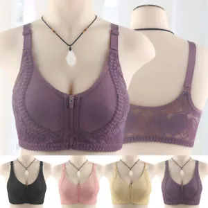 Front Zipper Closure Underwear Cotton Bra for Middle-age and Elderly Women - Picture 1 of 35