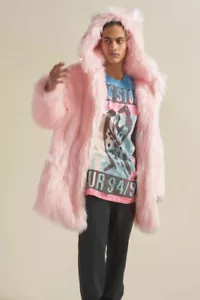 Winter Faux Fur Men's Coat Mid-length Hooded Jacket Warm Pink Outwear Casual 4XL - Picture 1 of 15