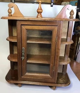 VTG Wood Curio Cabinet Shelves Glass Door Footed Tabletop Wall Hanging 17” X 15” - Picture 1 of 17