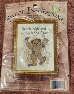Vtg Dimensions CHEERFUL INSPIRATION Cross Stitch Kit NIP Bear Angel stars 4 x 5" - Picture 1 of 3
