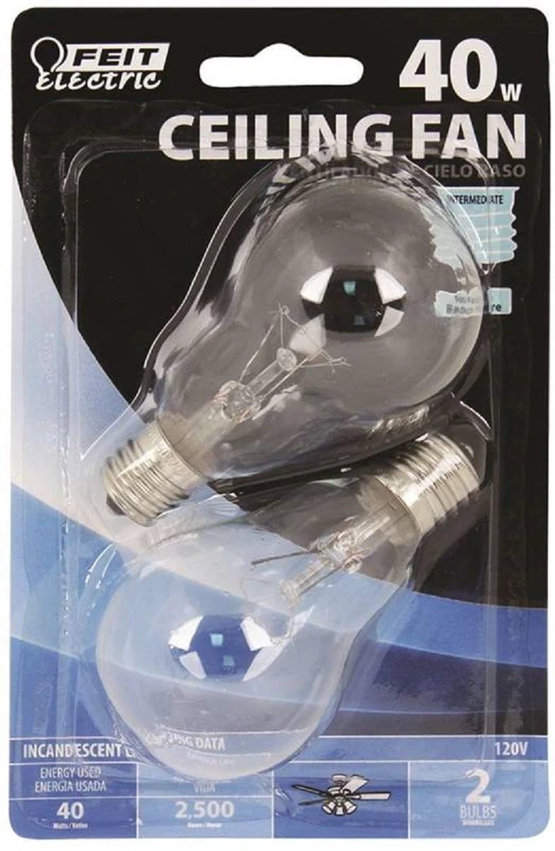 Clear A15 Ceiling Fan Bulb 40W E17 Base Dimmable 2 Pack Mercury Free - Image 1 of 1