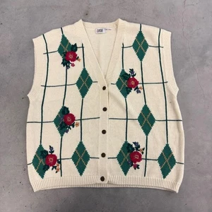 Vintage Lucia Grandma Blooming Flowers White Holiday Sweater Vest Womens L - Picture 1 of 4