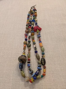 Gorgeous Sterling, Turquoise, Heishi, & African Beads Treasure Necklace 30" - Picture 1 of 15