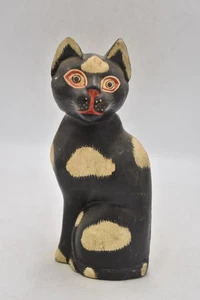 Vintage Folk Art Hand-Painted Indonesian Cat Figurine 21cm Collectible - Picture 1 of 24