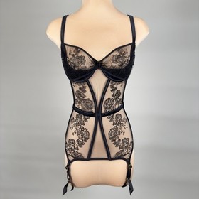 Agent Provocateur Black Gloria Basque Floral Lace Corset 34D