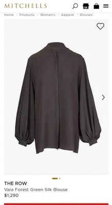 The Row VARA forest green Silk Blouse Balloon Sleeve Mock Neck SOLD OUT $1250  - Image 1 of 4