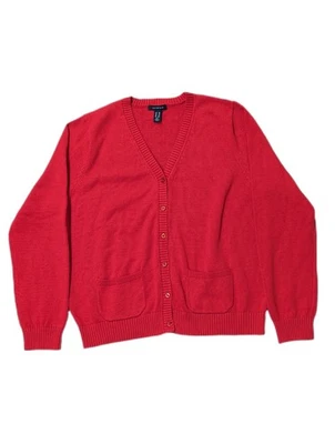 Lands’ End Red Cardigan Sweater Women’s XL Cotton V-Neck Christmas Holiday - Image 1 of 4