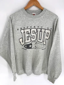 VTG 90s JESUP Iowa Gray Pullover Sweatshirt Sweater Logo Print Sz L Made in USA - Picture 1 of 19