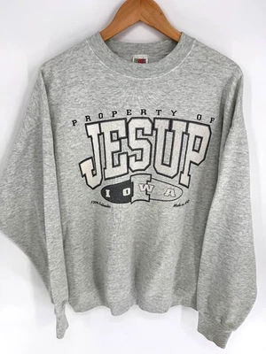 VTG 90s JESUP Iowa Gray Pullover Sweatshirt Sweater Logo Print Sz L Made in USA - Image 1 of 4