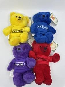 Set aus vier Vintage Crayola Buntstiften Plüsch Teddybär Burger King Spielzeug mit Etikett - Bild 1 von 10