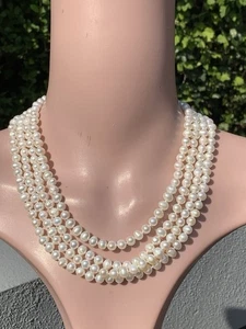 Gold Plated Clasped Four Strand Cultured Pearl Necklace, 135.8g - Picture 1 of 8