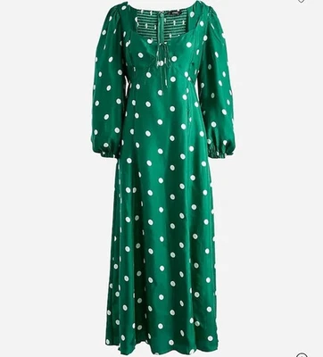 J.Crew 2 码甜心长袖迷笛连衣裙绿色白色圆点假日 — 第 1/4 张图片