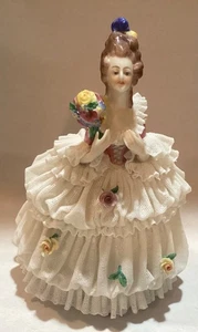 Vintage or Antique German Porcelain DRESDEN Lace Figurine Victorian Lady - Picture 1 of 19