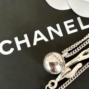 Chanel Logo Ball Necklace Silver Authentic Women's Jewelry - Picture 1 of 11