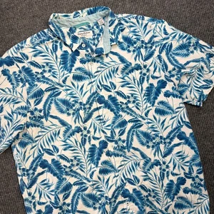 Tommy Bahama Shirt Men 2XLT Teal Blue Floral Hawaiian Nova Wave Seersucker Beach - Picture 1 of 7