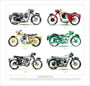 Fine Art Print depicting CLASSIC BSA MOTORCYCLES - Rocket Gold Star Twin Bantam - Picture 1 of 1