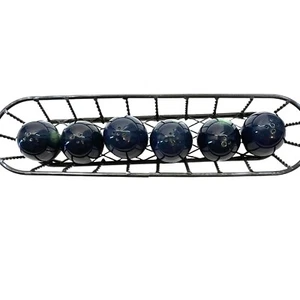 Salt & Pepper Shakers Set / 6 Individual Egg-Shaped Blue Green with Metal Basket - Picture 1 of 5