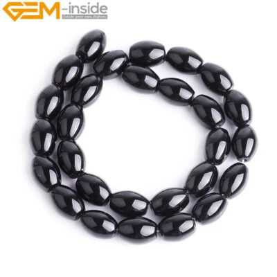 Cuentas sueltas de piedras preciosas de ágata de ónix negro de arroz oliva natural para hacer joyas Foto 1 de 4