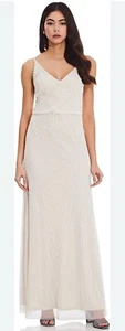 Adrianna Papell verziertes Maxikleid mit Spaghettiträgern, elfenbeinfarben, Größe 0 ** Mängel - Bild 1 von 12