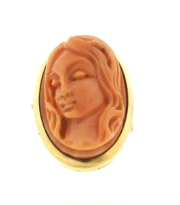 18K YELLOW GOLD CARVED CORAL RING C.1970 VINTAGE STAMPED - Picture 1 of 10