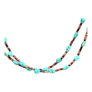 Vintage Navajo Double Strand Turquoise Chip Nugget Heishi Bead Tie Necklace 27" - Picture 1 of 14