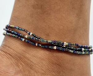 Set of 2 Glass Bead Elastic Multicoloured ankle bracelet foot anklet 25cm - Picture 1 of 1